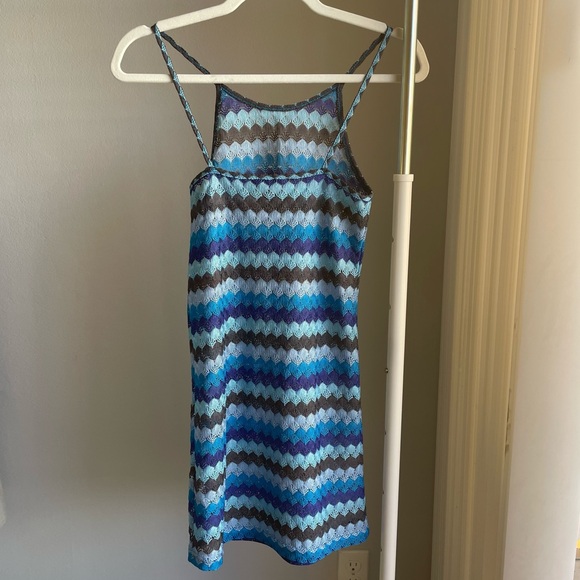 Topshop Crochet Seashell Zigzag Thin Straps Mini Dress in Blue - Picture 5 of 9